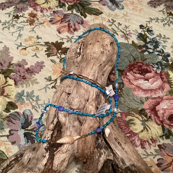 Free People Lyrical Belly Chain Blue NWT Charm Necklace Bohemian Layering Charms - Picture 3 of 7